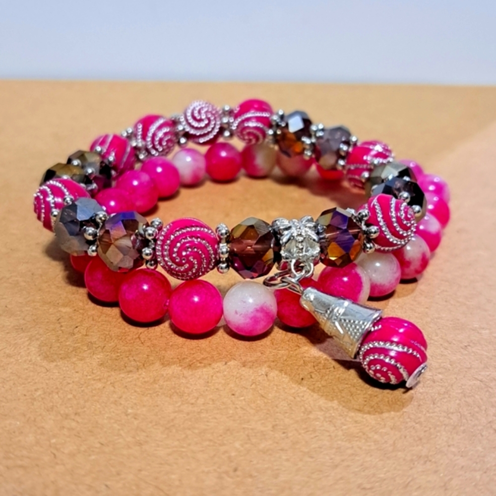 Pink Beaded Bracelet Set